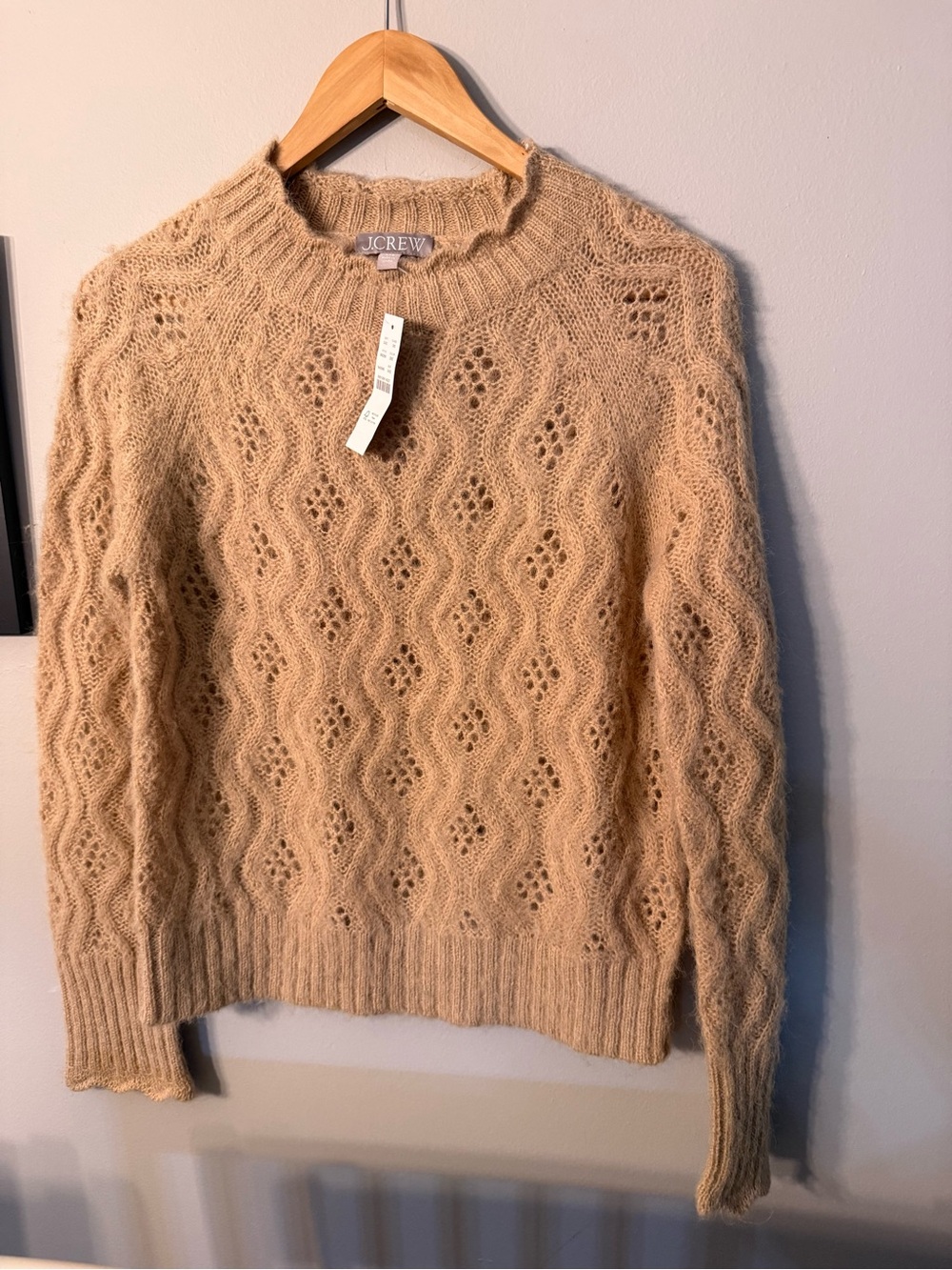 J. Crew Peach Cable Open-Knit Crewneck Sweater